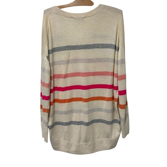 Ann Taylor LOFT | Sweater Pullover V Neck Striped Long Sleeve Pink- Size Large - Picture 9 of 9